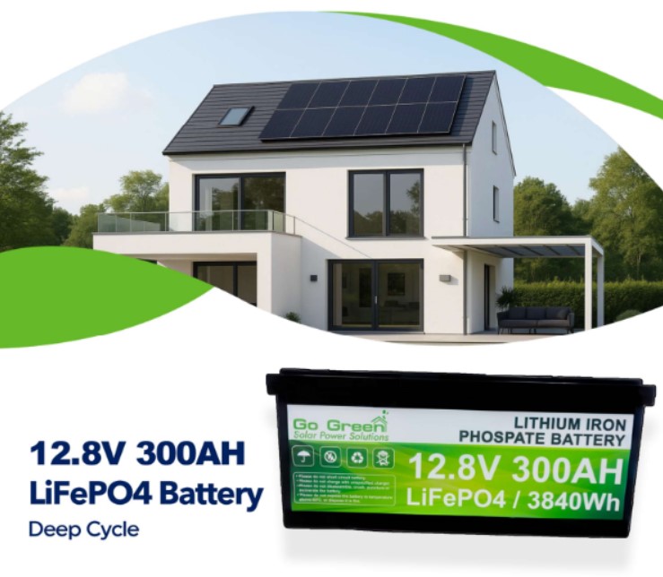 12.8V 300Ah LiFePO4 Deep Cycle Battery – 3840Wh High Capacity BMS Solar RV Marine Off‑Grid Trolling Motor Golf Cart UPS Energy Storage 4000+ Cycles